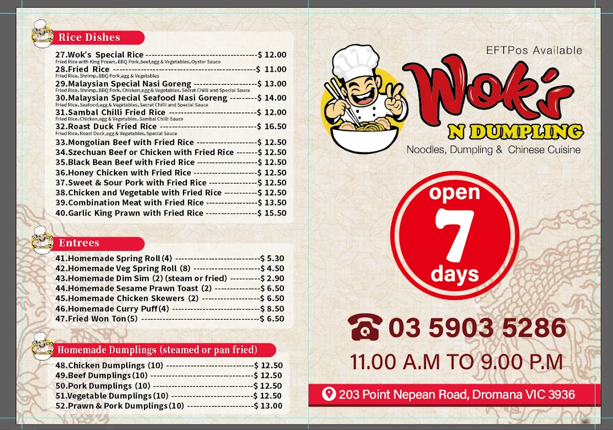 Menu, SAM'S KITCHEN Dromana