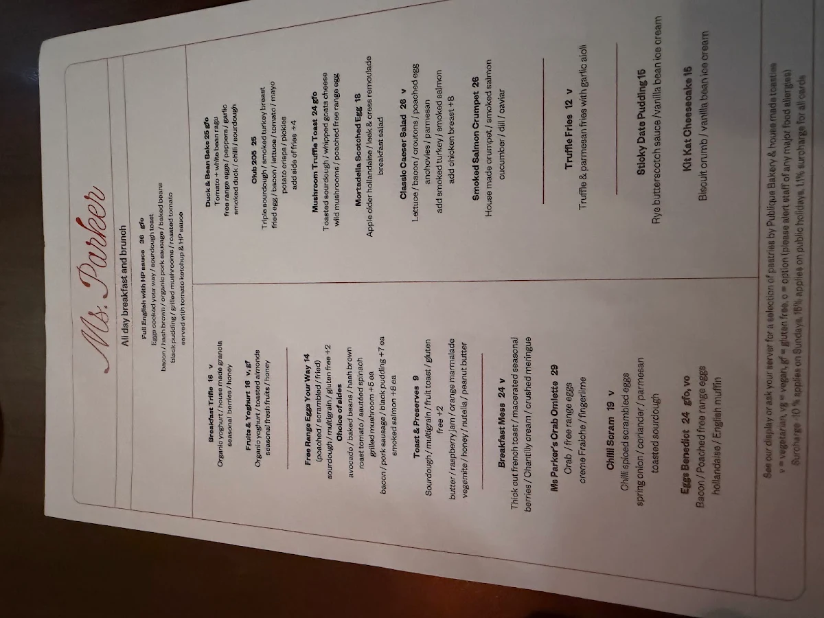 Menu, Ms Parker