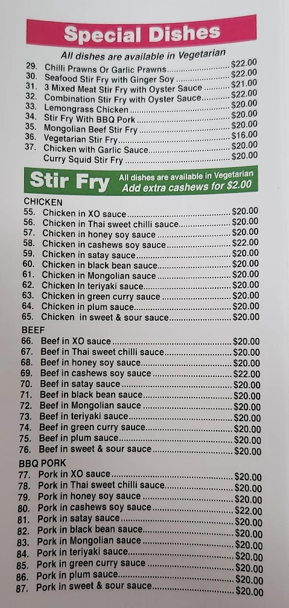 Menu, Ararat Noodle Bar