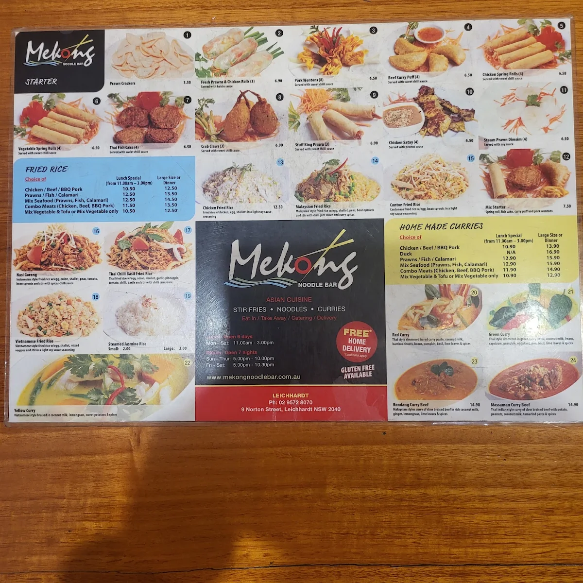 Menu, Mekong Noodles Bar
