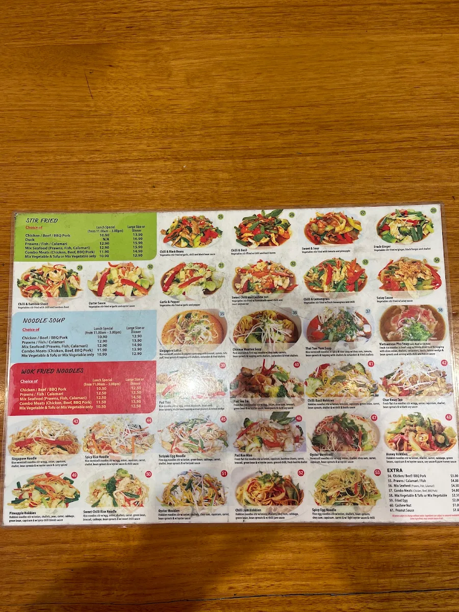 Menu, Mekong Noodles Bar