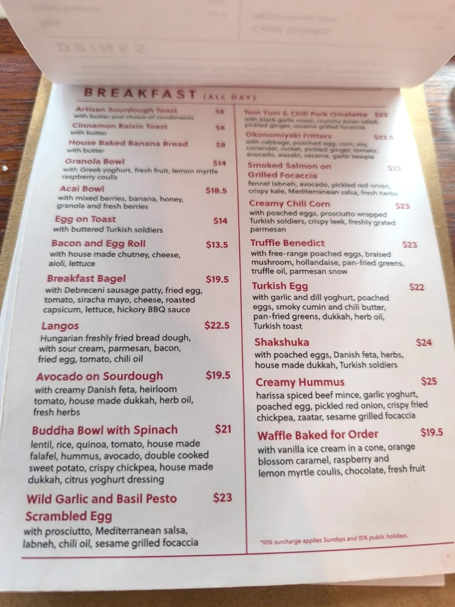 Menu, Cafe RONTO