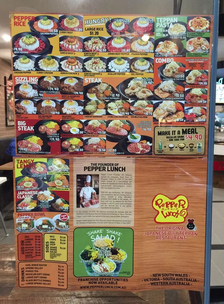 Menu, Pepper Lunch Victoria Park