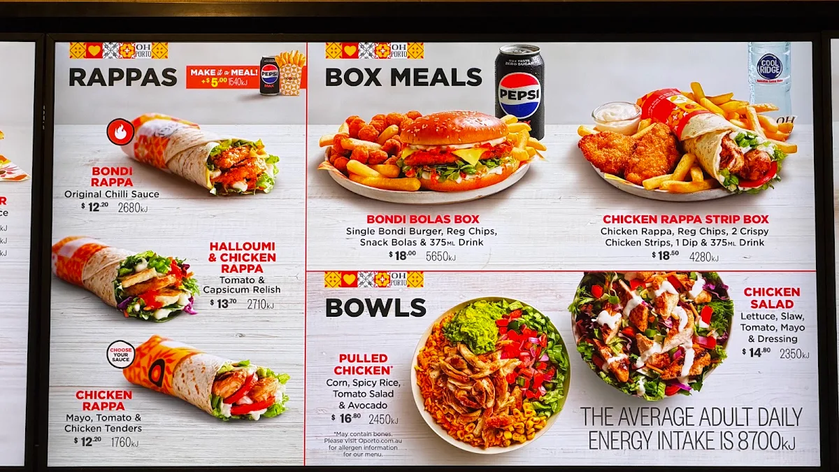 Menu, Oporto Melbourne Central