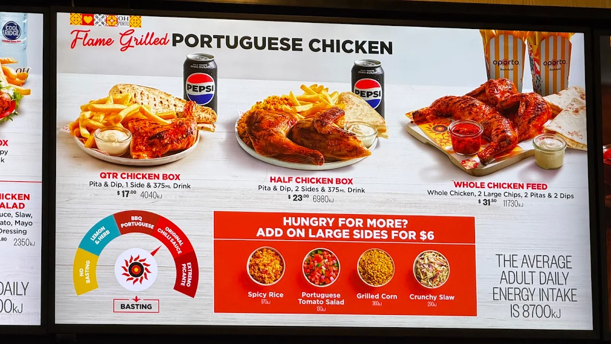 Menu, Oporto Melbourne Central