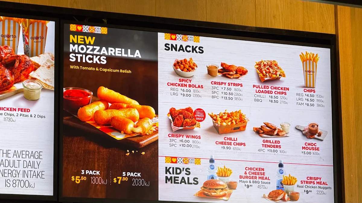Menu, Oporto Melbourne Central