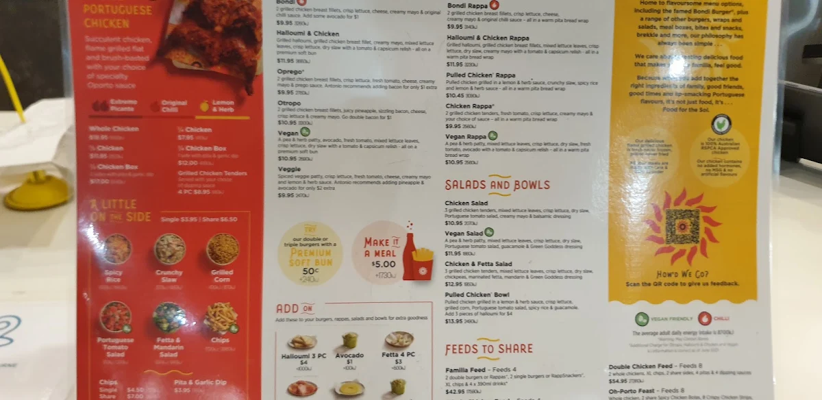 Menu, Oporto Melbourne Central