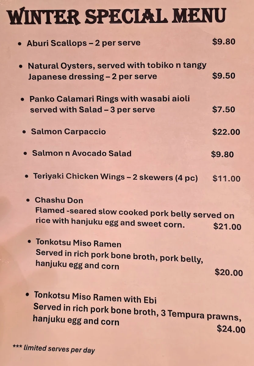 Menu, Akimitsu Australia