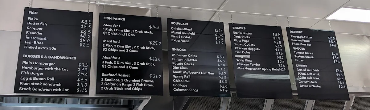 Menu, Strathfieldsaye fish and chips Takeaway