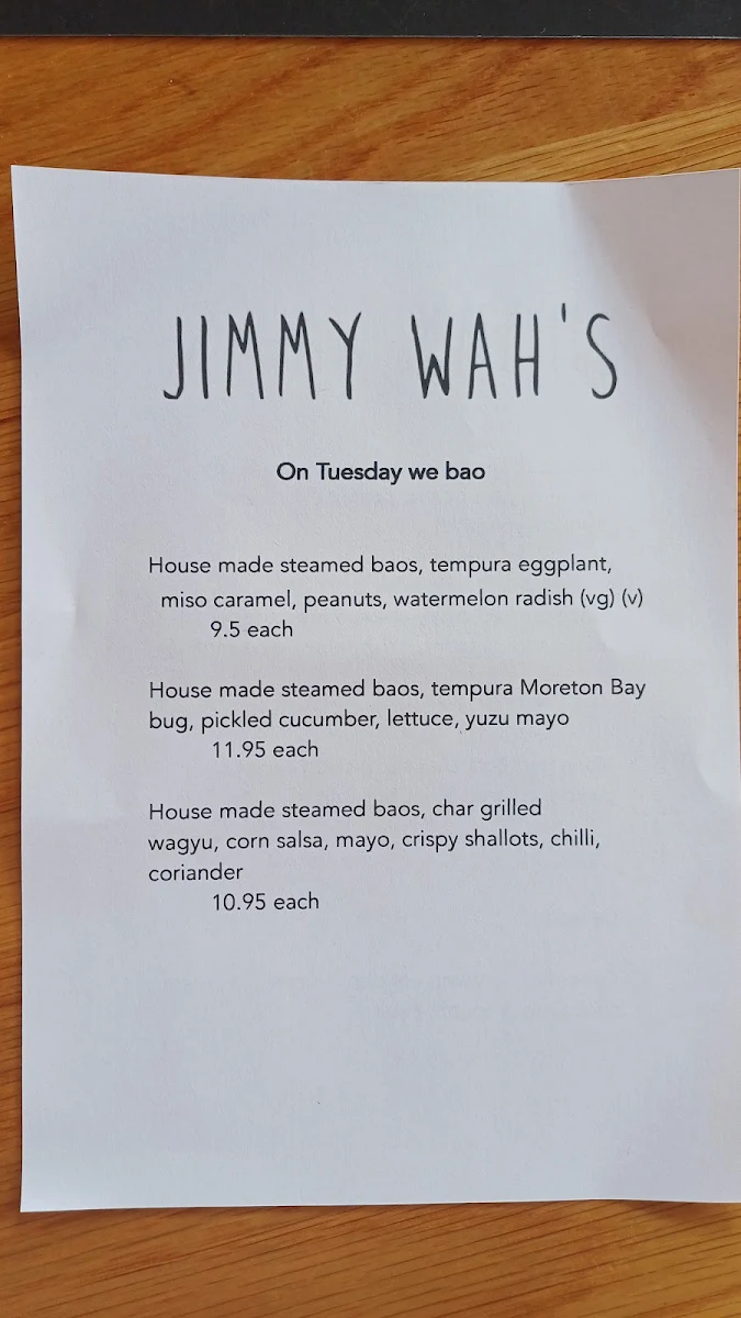 Menu, Jimmy Wah's