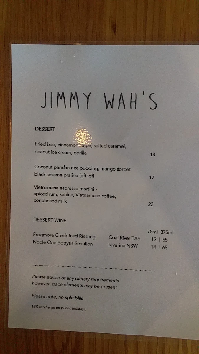 Menu, Jimmy Wah's