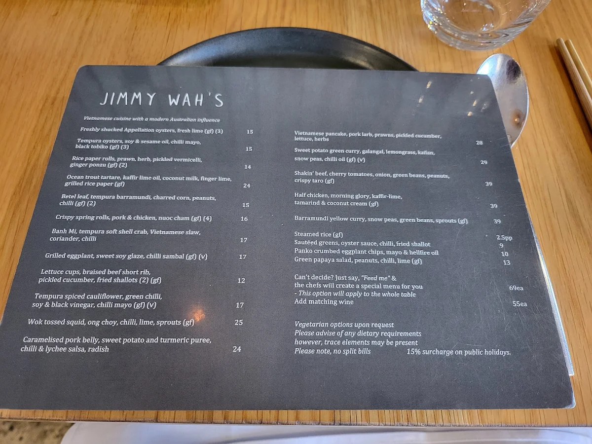 Menu, Jimmy Wah's