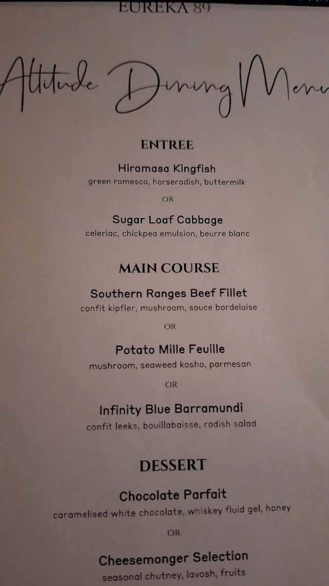 Menu, Eureka 89 - Dining & Events
