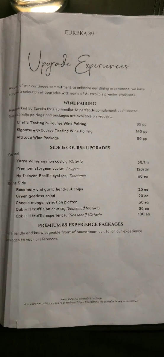 Menu, Eureka 89 - Dining & Events