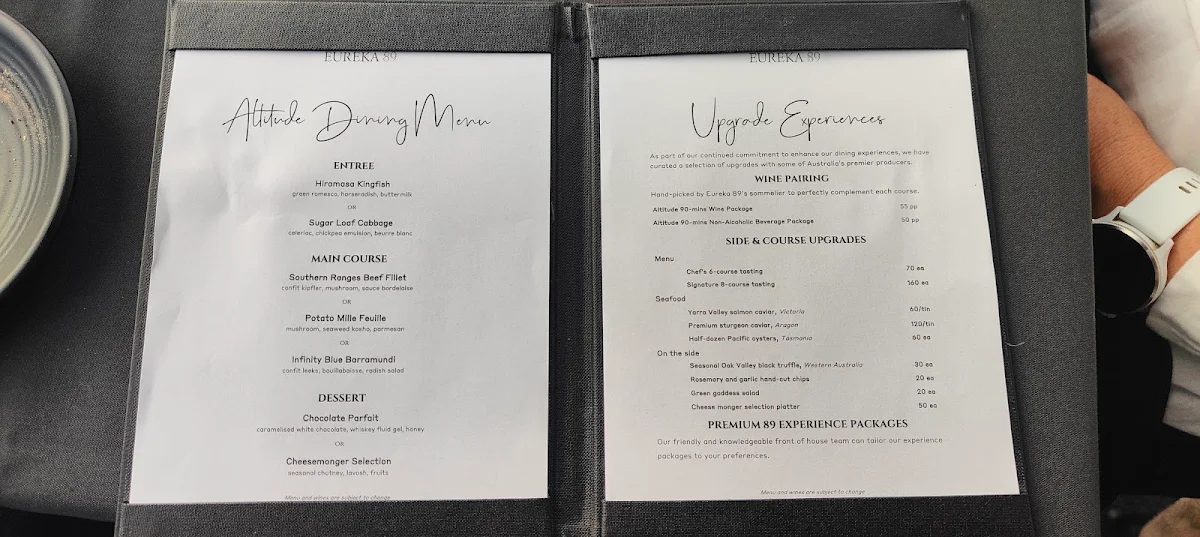 Menu, Eureka 89 - Dining & Events