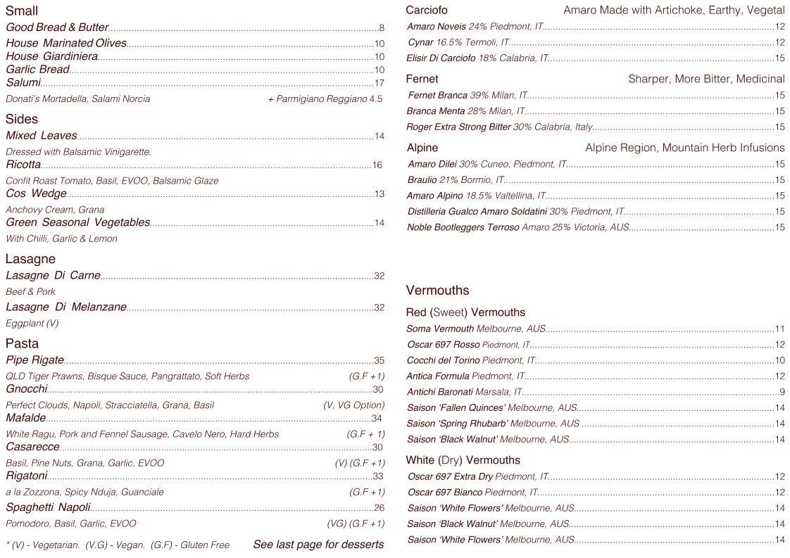 Menu, 1800 Lasagne