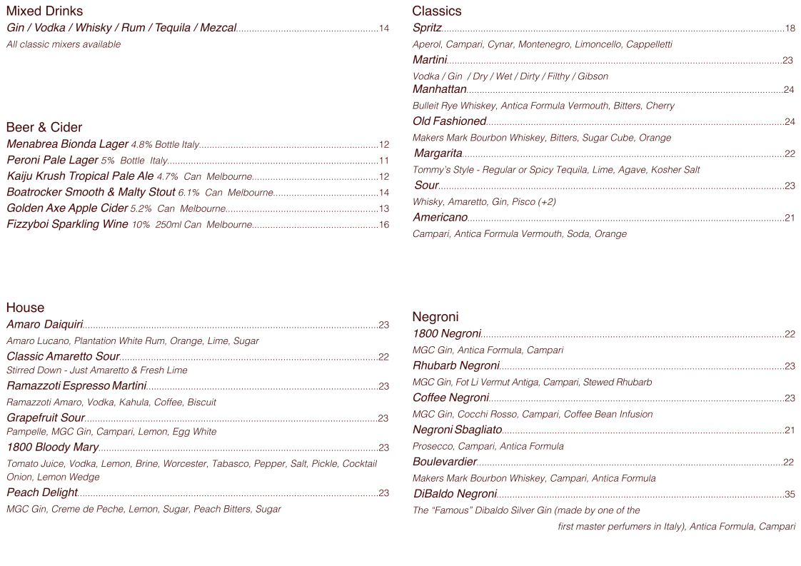 Menu, 1800 Lasagne
