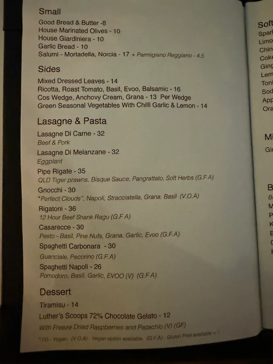 Menu, 1800 Lasagne