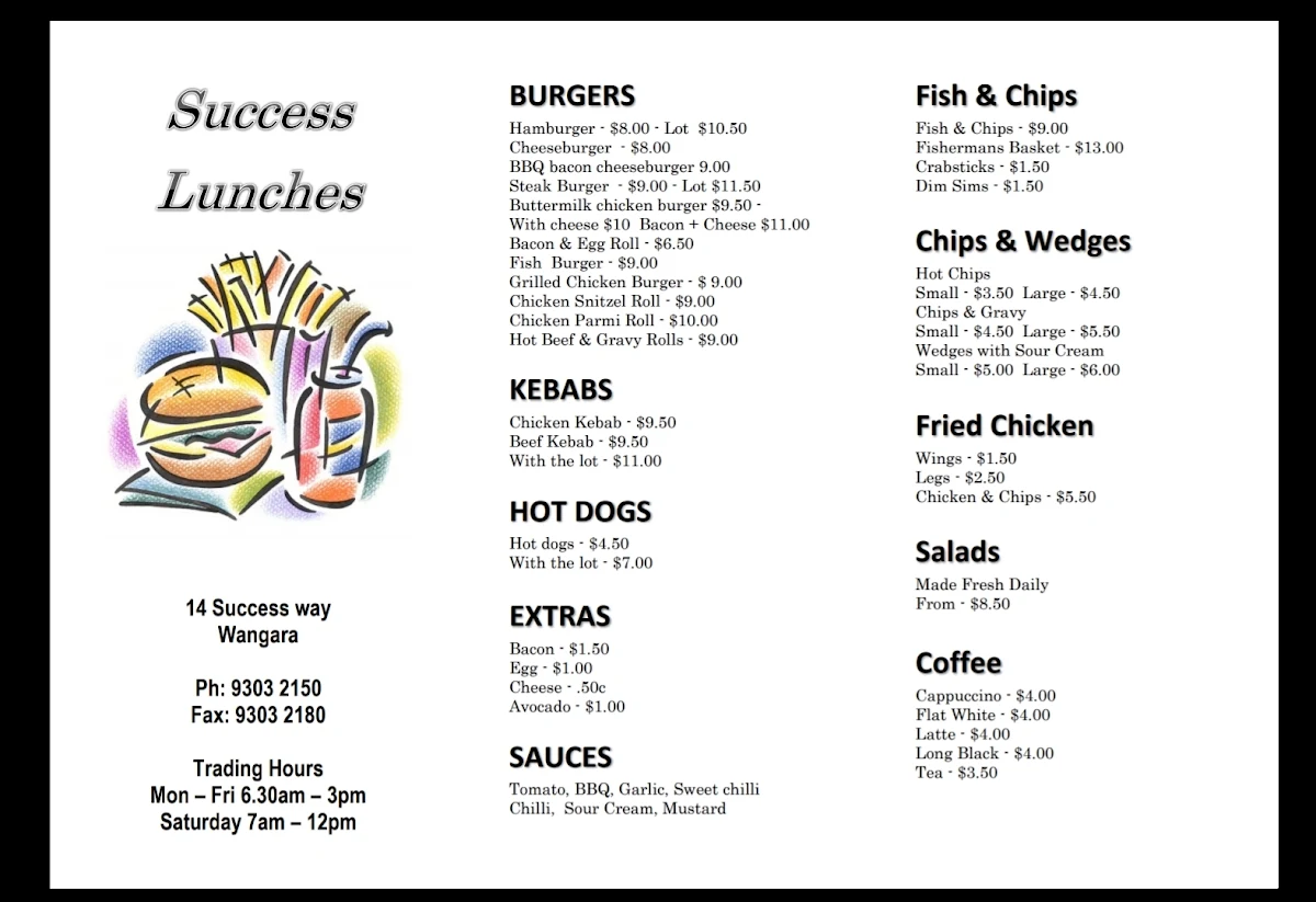 Menu, Success Lunches