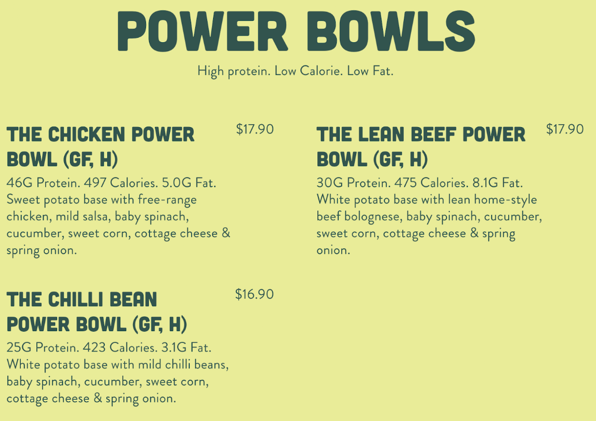 Menu, SpudBAR Belconnen