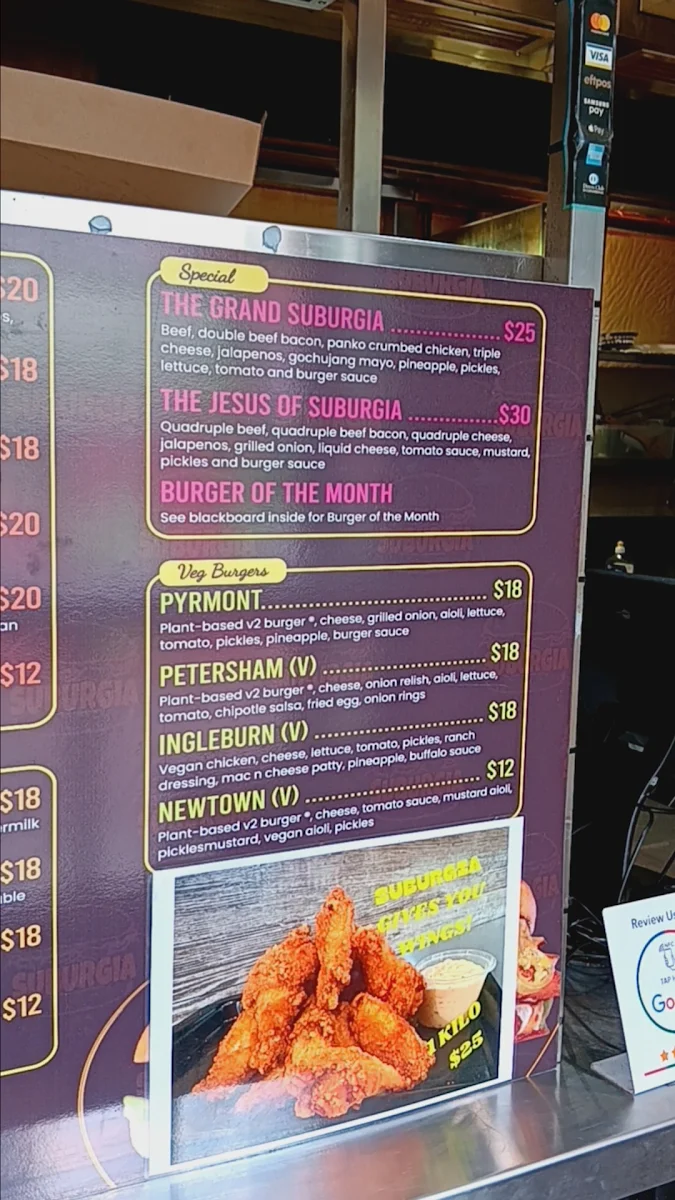 Menu, Suburgia Redfern
