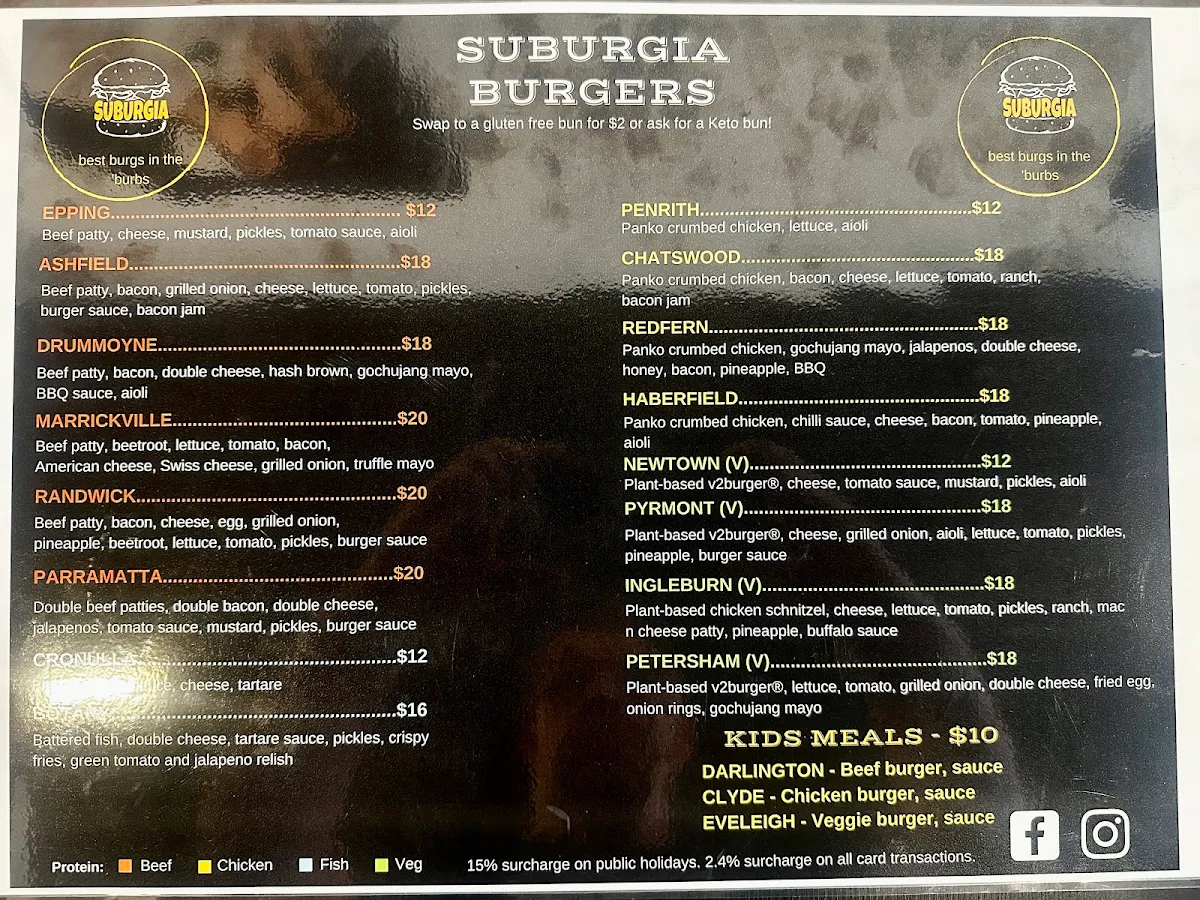 Menu, Suburgia Redfern