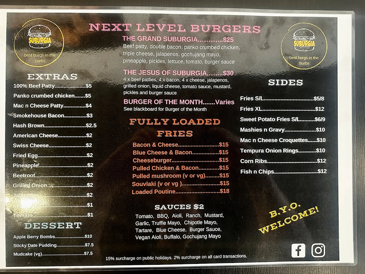 Menu, Suburgia Redfern
