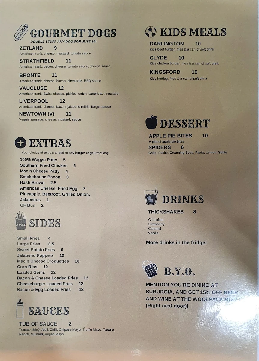 Menu, Suburgia Redfern