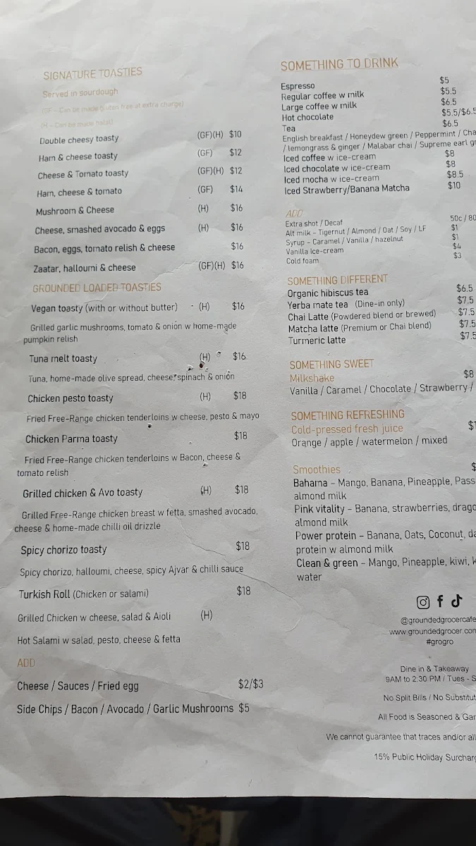 Menu, Grounded Grocer & Cafe