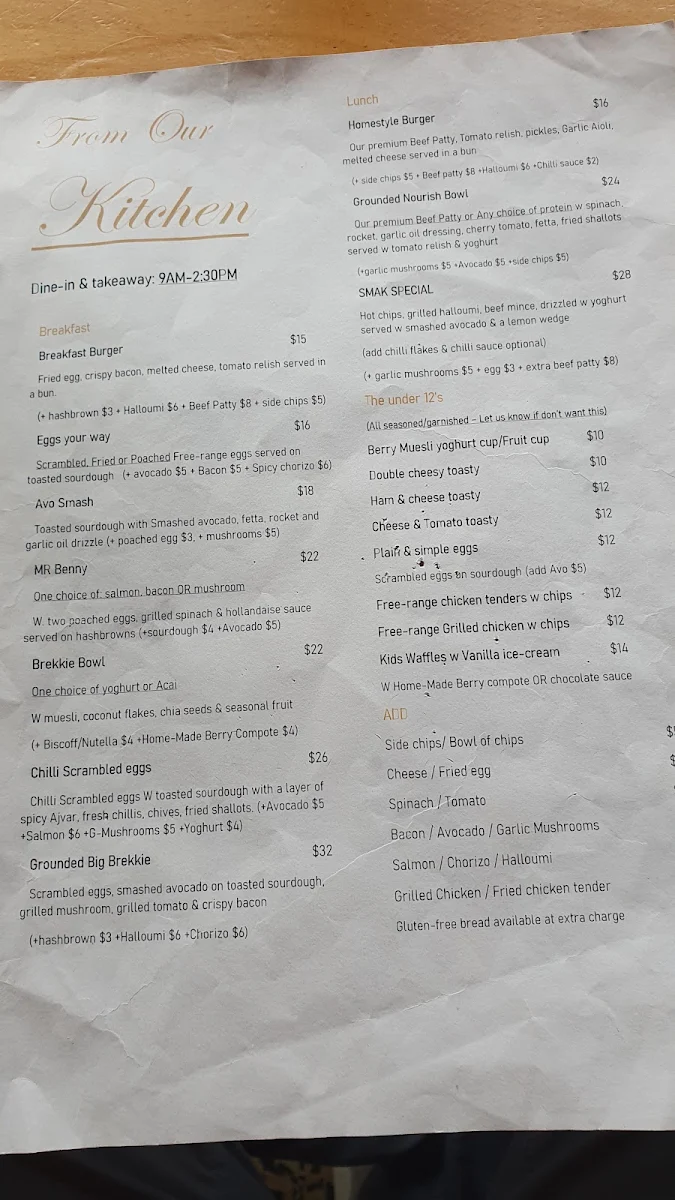 Menu, Grounded Grocer & Cafe