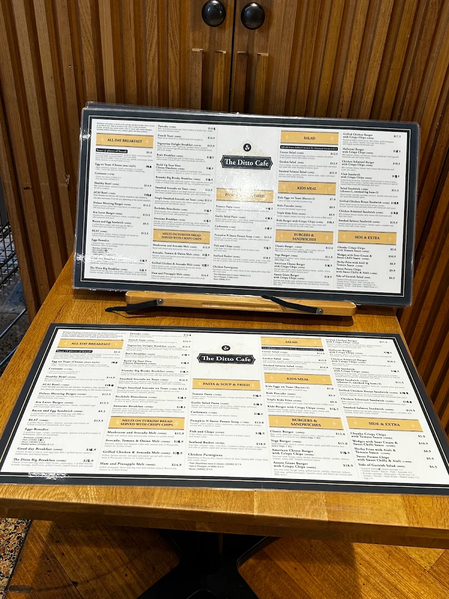 Menu, The Ditto Cafe