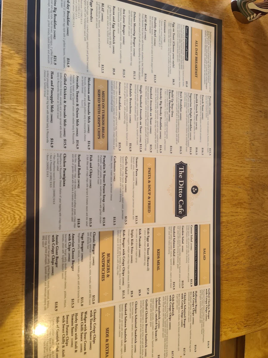 Menu, The Ditto Cafe