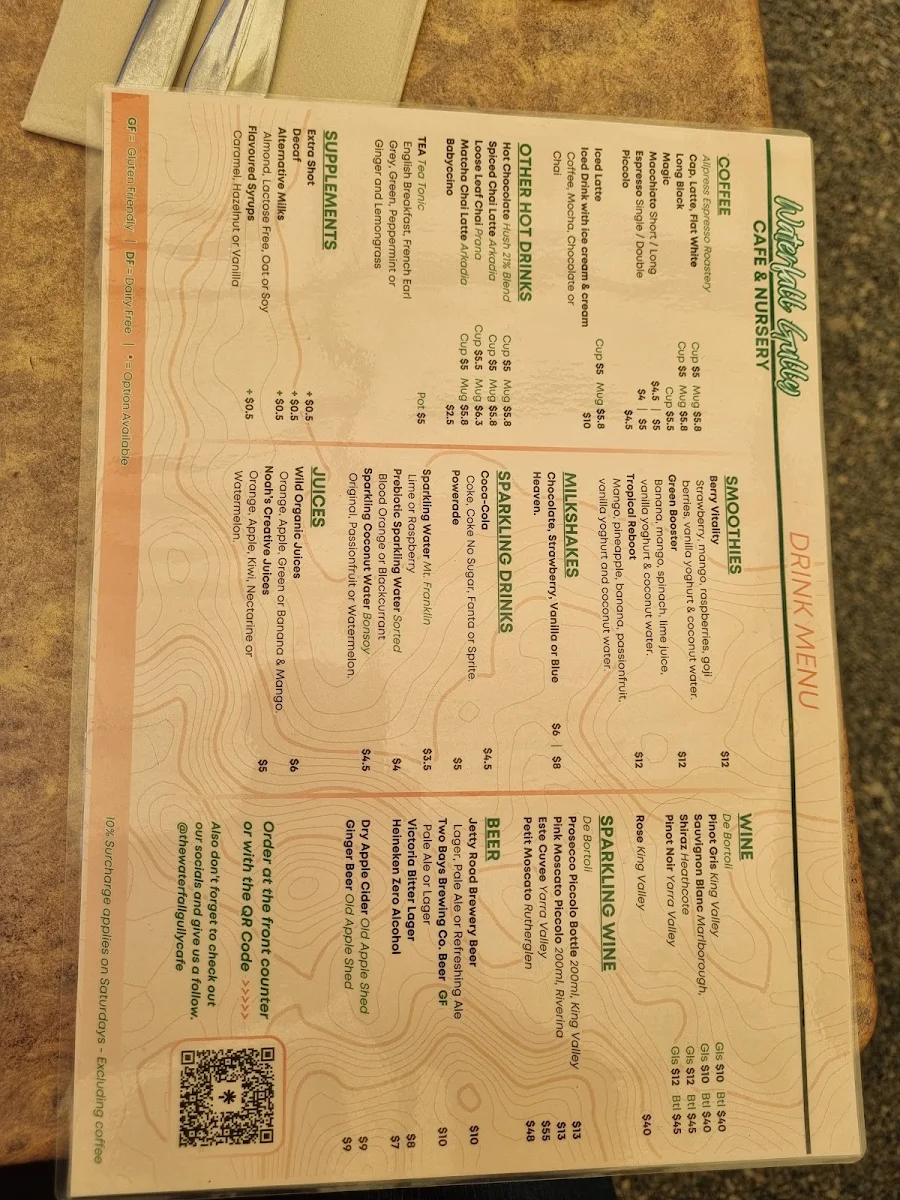 Menu, Waterfall Gully Cafe and Nursery