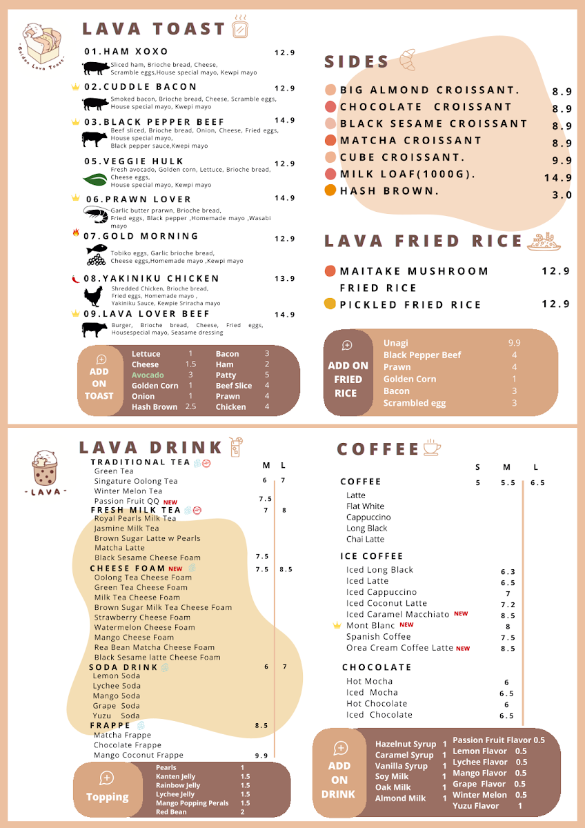 Menu, Golden Lava Toast