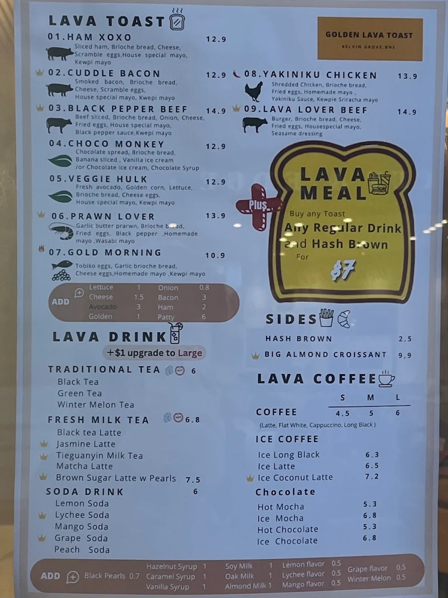 Menu, Golden Lava Toast
