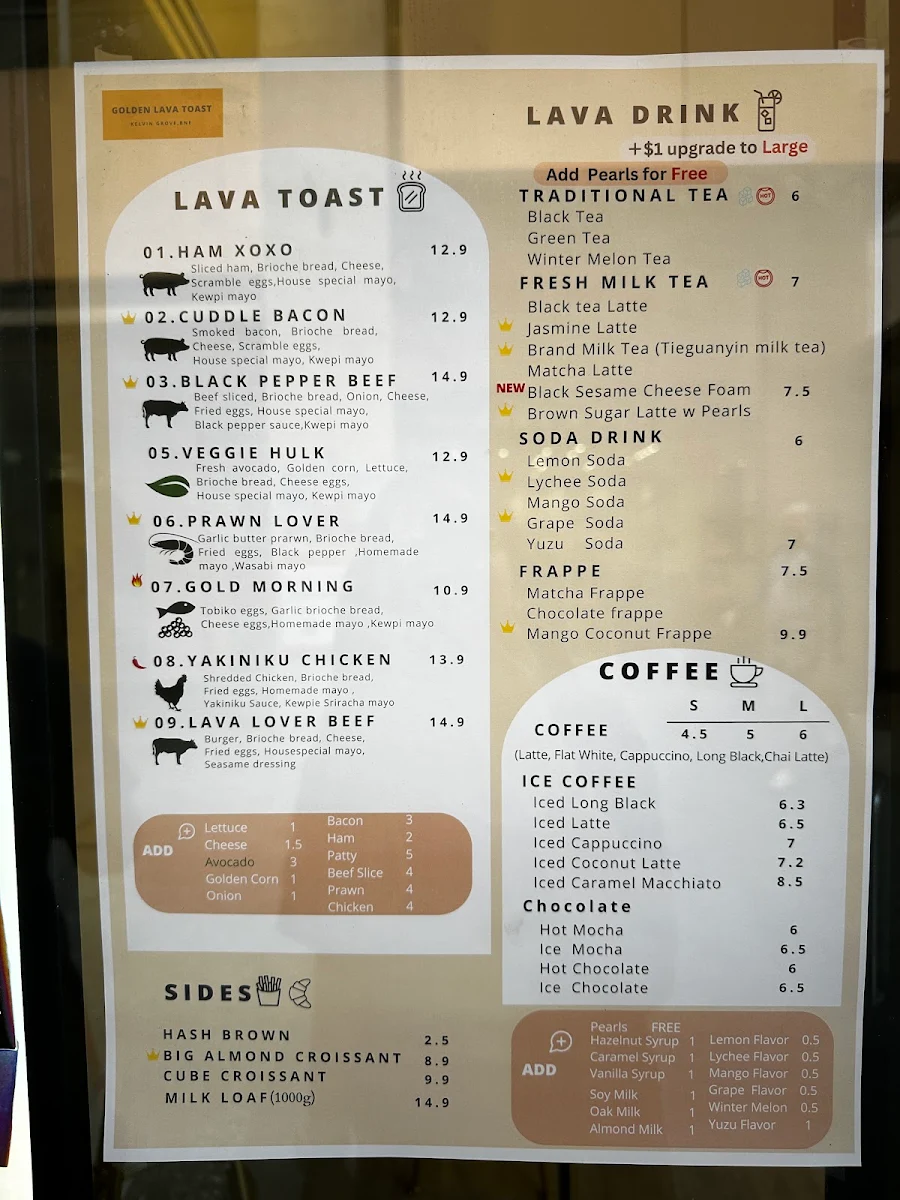 Menu, Golden Lava Toast