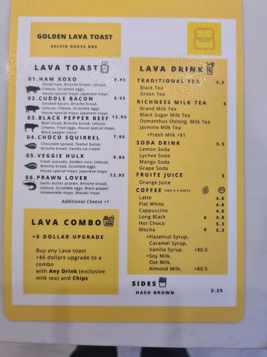 Menu, Golden Lava Toast