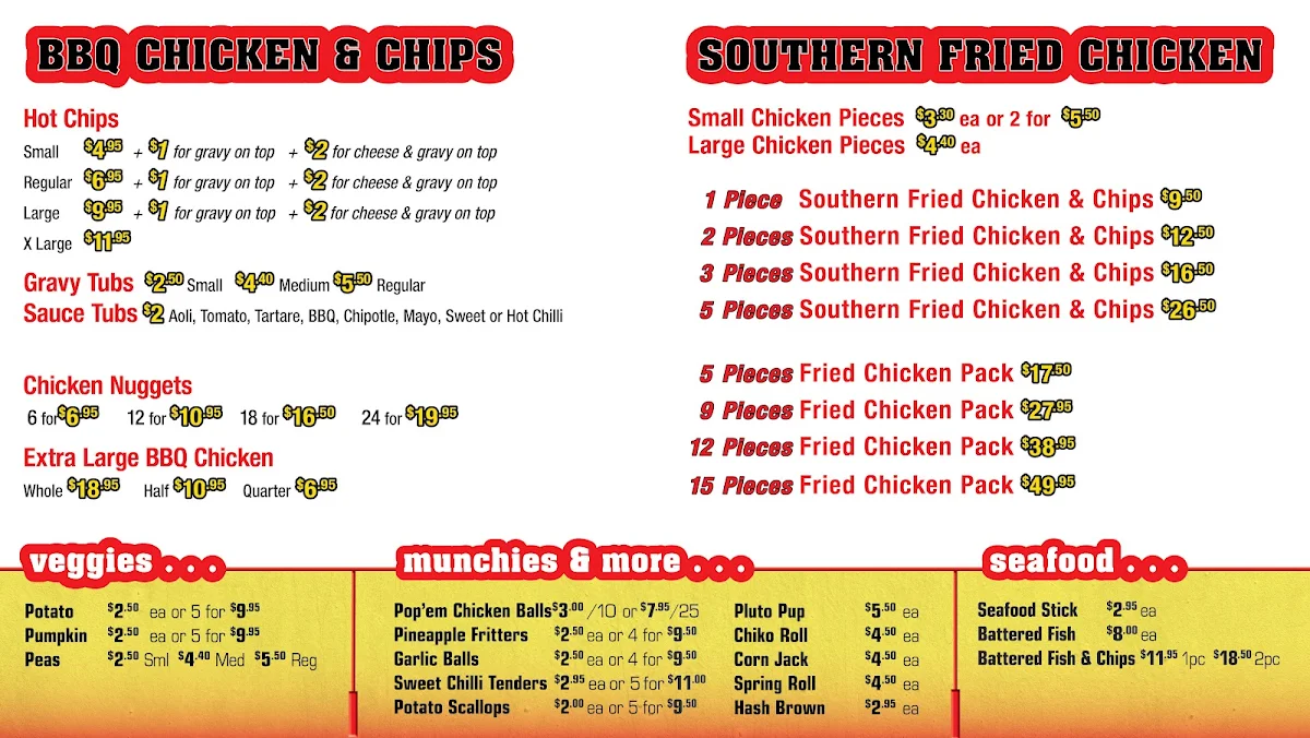 Menu, Chicken Mania Goonellabah