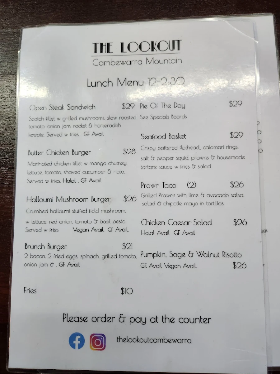 Menu, Cambewarra Tea Room