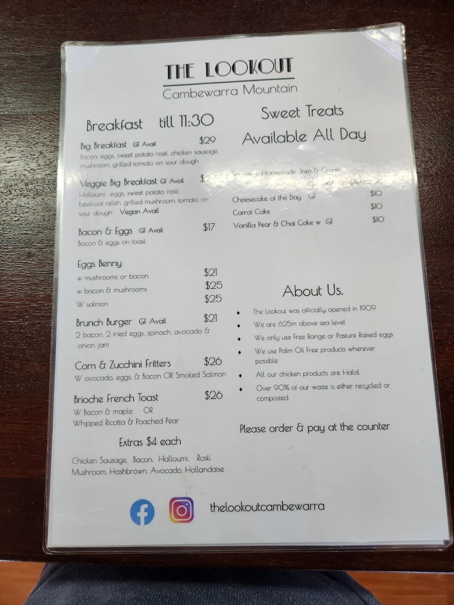 Menu, Cambewarra Tea Room