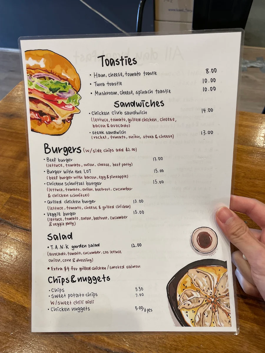 Menu, Cafe T.A.N.K