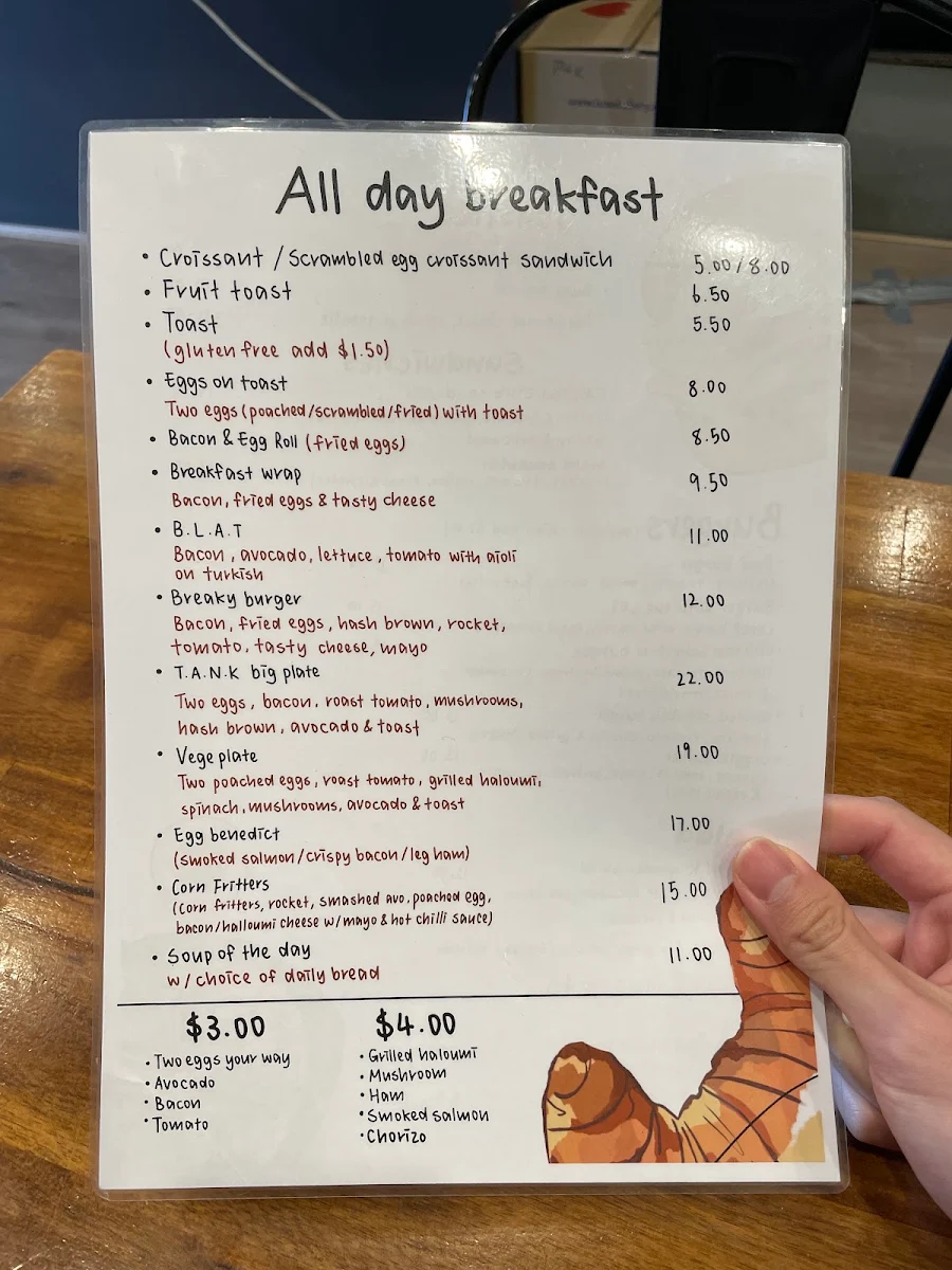 Menu, Cafe T.A.N.K