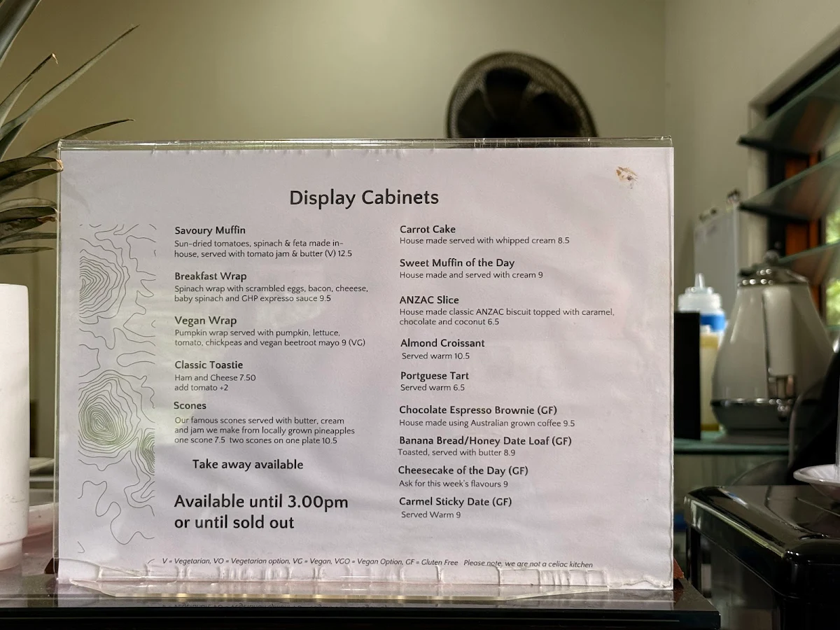 Menu, Glasshouse Plantation (Coffee plantation)