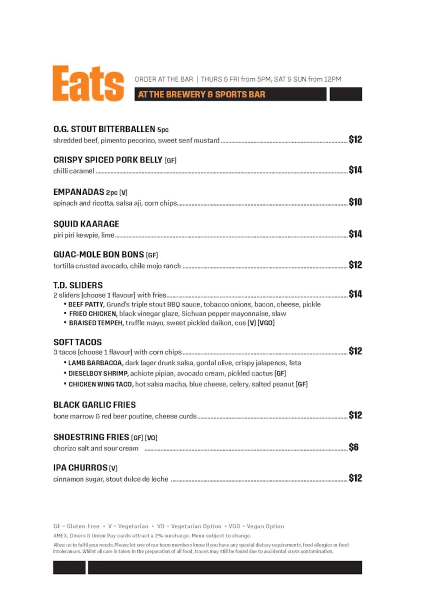 Menu, The District at SkyCity