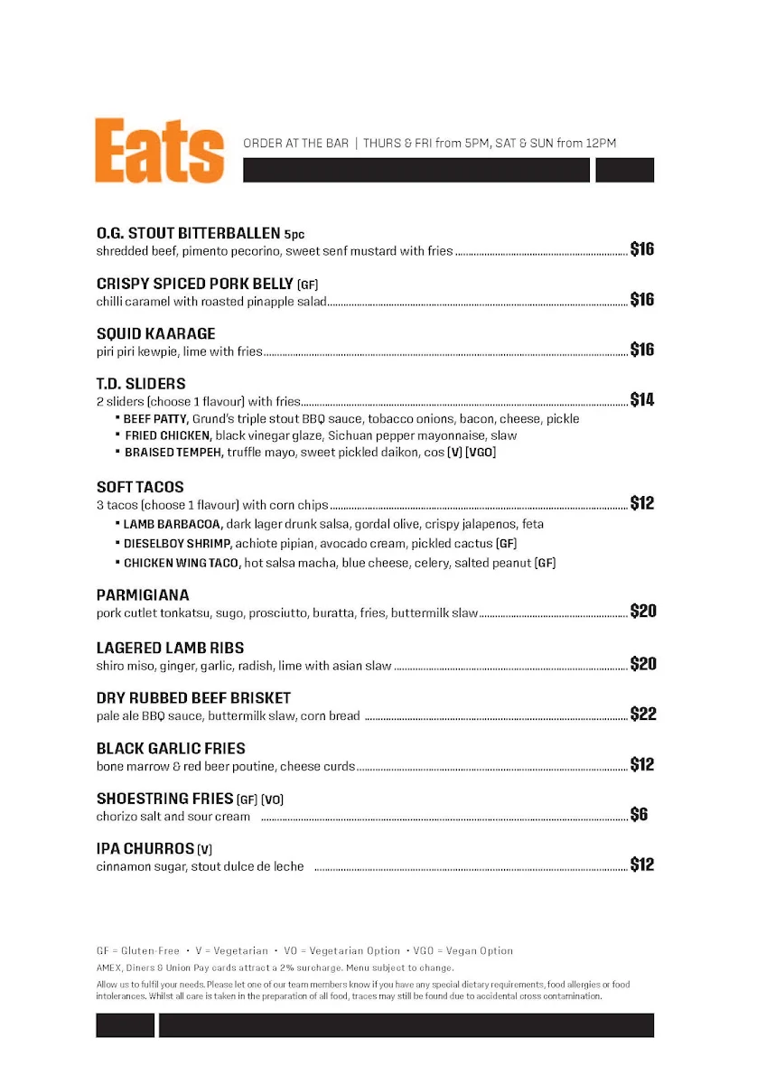 Menu, The District at SkyCity