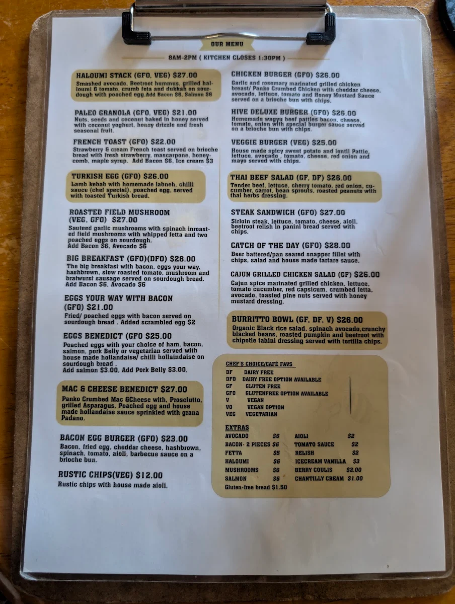 Menu, The Hive Darlington