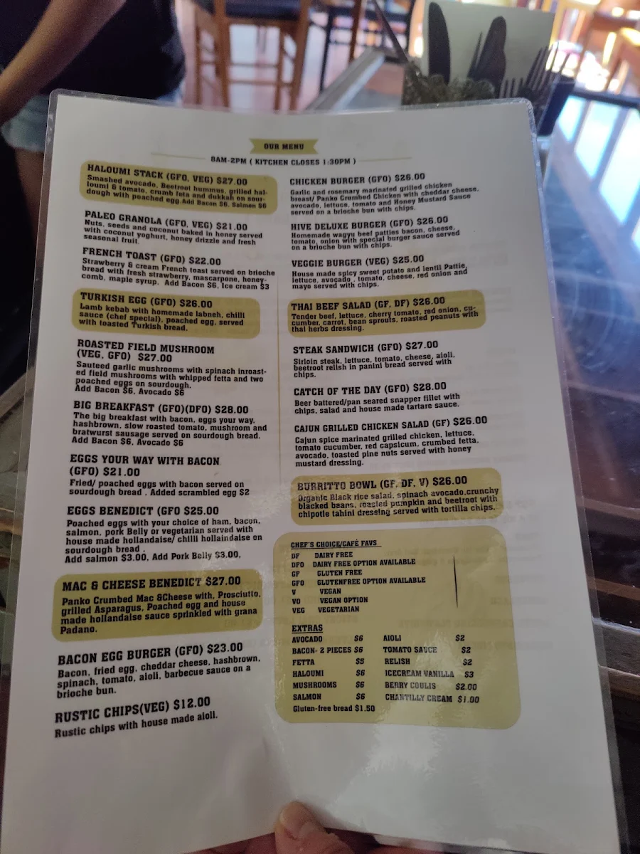 Menu, The Hive Darlington