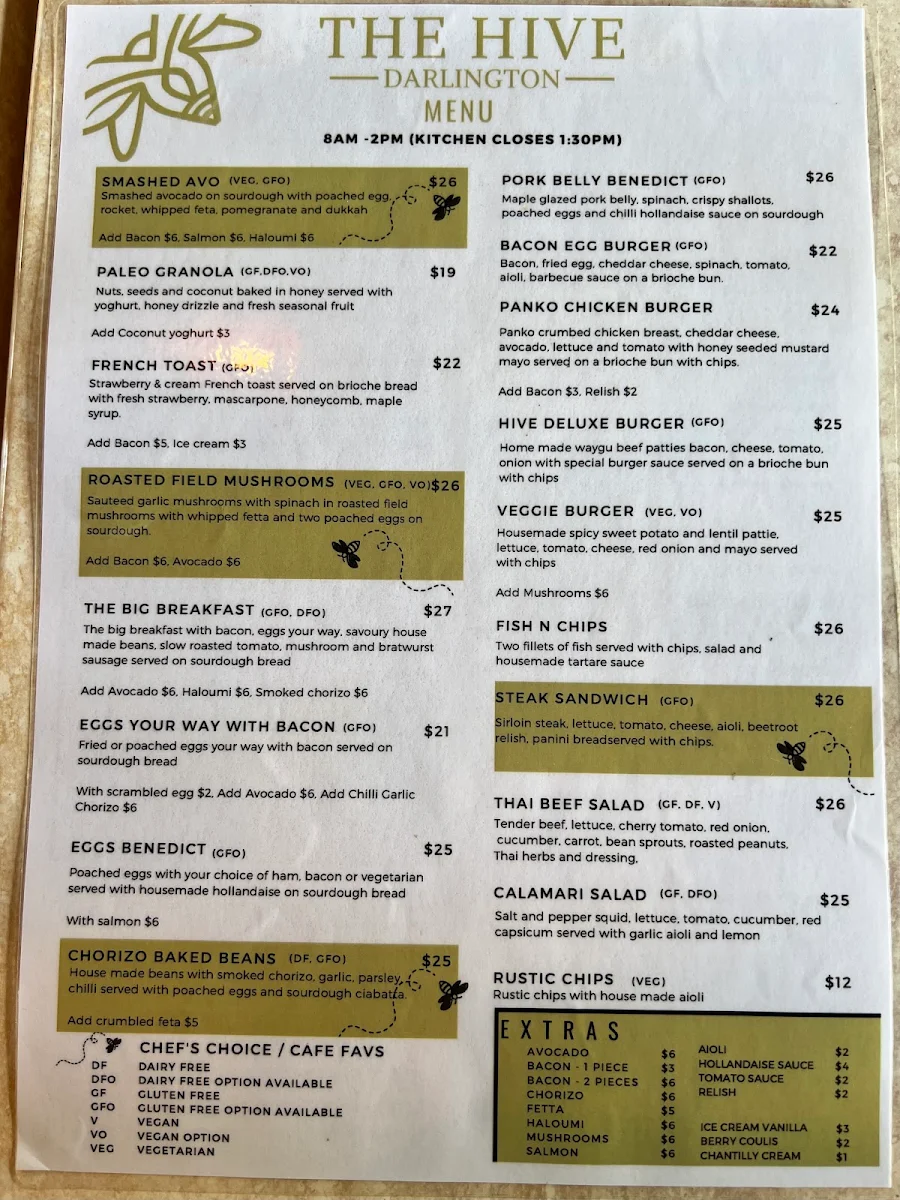 Menu, The Hive Darlington