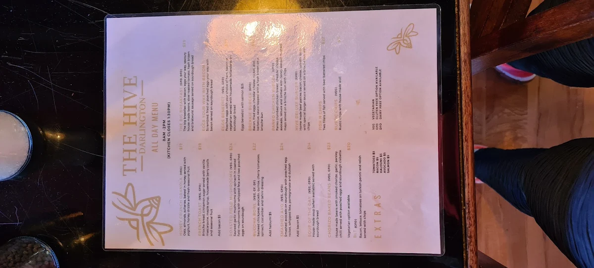 Menu, The Hive Darlington