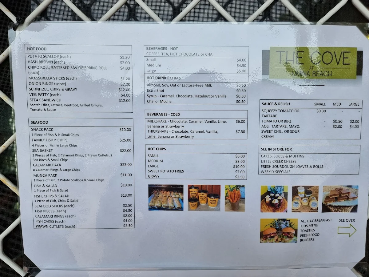Menu, The Cove at Umina Beach